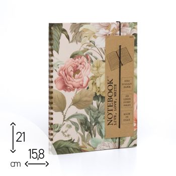 SPIRALATI - 15X21 CM - 150 PAGINE RIGHE - PEONIE (COD. A1526)