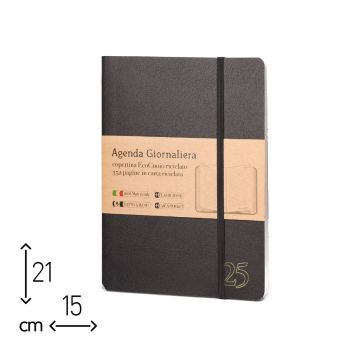 AGENDA GIORNALIERA NERA ECOCUOIO 2025 - 15X21 CM (cod. AE12) 