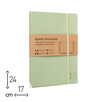 AGENDA SETTIMANALE VERDE MENTA ECOCUOIO 2025 - 17X24 CM  (cod. AE14) 