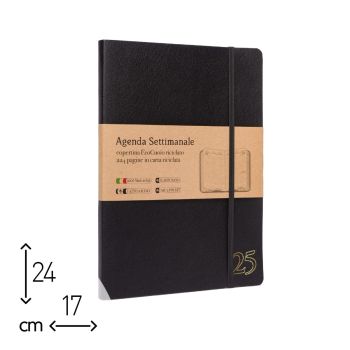 AGENDA SETTIMANALE NERA ECOCUOIO 2025 - 17X24 CM  (cod. AE16)