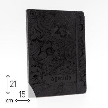 AGENDA GIORNALIERA 2023 "CUOIO RICICLATO NERO" - 15X21 CM (cod. AG86)