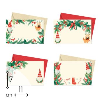 SET 4+4 BIGLIETTI SINGOLI + BUSTE - 7X11 CM - NATALE GNOMI (COD. CD81)