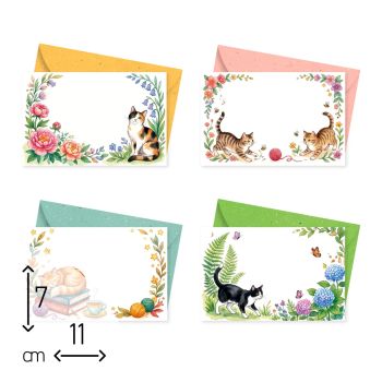 SET 4+4 BIGLIETTI SINGOLI + BUSTE - 7X11 CM - GATTINI (COD. CD82)