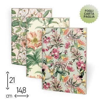 SET 3 SPILLATI - 15X21 CM - 48 PAGINE NEUTRE IN CARTAPAGLIA - BOTANIC  (COD. CP30)