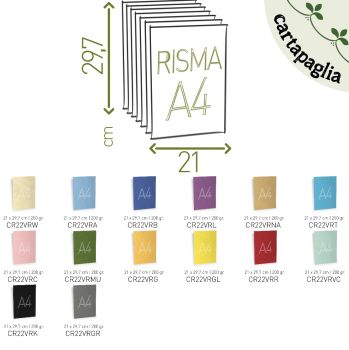 CARTONCINI A4 MONOCOLORE - 200 GR - "CARTAPAGLIA" (cod. CR22)