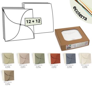 SET 12+12 BUSTE CON CHIUSURA A PETALO E BIGLIETTI AVORIO - 16,6X16,6 CM
