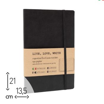 QUADERNO BROSSURATO  "LIVE, LOVE, WRITE" NERO - 192 PAGINE RIGHE - 13,5x21 (cod. LL15)