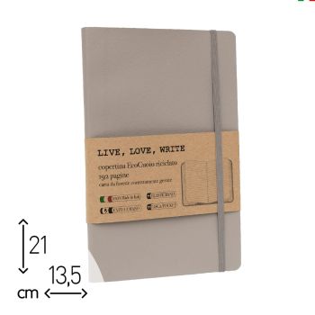 QUADERNO BROSSURATO  "LIVE, LOVE, WRITE" GREY - 192 PAGINE RIGHE - 13,5x21 (cod. LL16) [A15B]