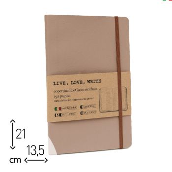 QUADERNO BROSSURATO  "LIVE, LOVE, WRITE" TAUPE - 192 PAGINE RIGHE - 13,5x21 (cod. LL17) 