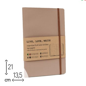 QUADERNO BROSSURATO  "LIVE, LOVE, WRITE" TAUPE - 192 PAGINE RIGHE - 13,5x21 (cod. LL17)