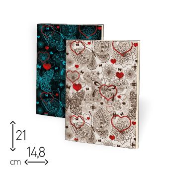 SET 2 QUADERNI CUCITI  - 80 PAGINE RIGHE - 15 X 21 CM "CUORI E FARFALLE" (cod. SP96)