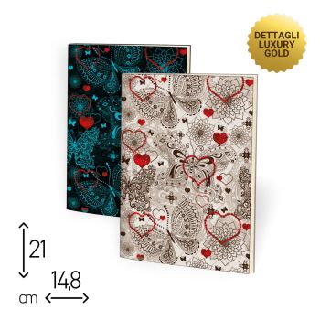 SET 2 QUADERNI CUCITI - 15X21 CM - 80 PAGINE RIGHE - CUORI E FARFALLE (COD. SP96)