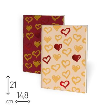 SET 2 QUADERNI CUCITI - 80 PAGINE RIGHE - 15 X 21 CM - CUORI BRILLANTI (Cod SP99) [C8]