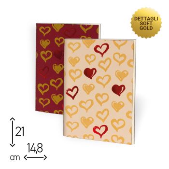 SET 2 QUADERNI CUCITI - 80 PAGINE RIGHE - 15X21 CM - CUORI BRILLANTI (COD. SP99)